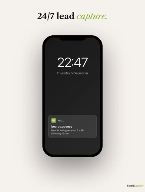 24/7 lead capture — boards.agency Instagram post